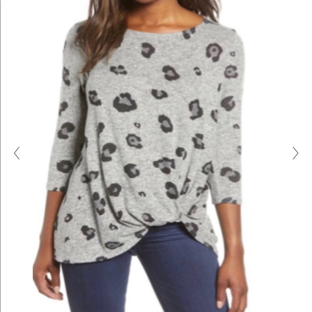 Nordstrom Gibson Cozy Twist Front Leopard Pullover